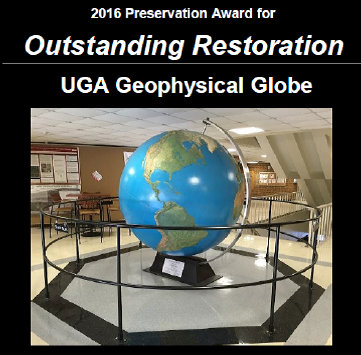 The Rand McNally mechanized geophysical globe after it was restored at the Geography Department, University of Georgia, Athens. It 
measured 7 feet in diameter.
